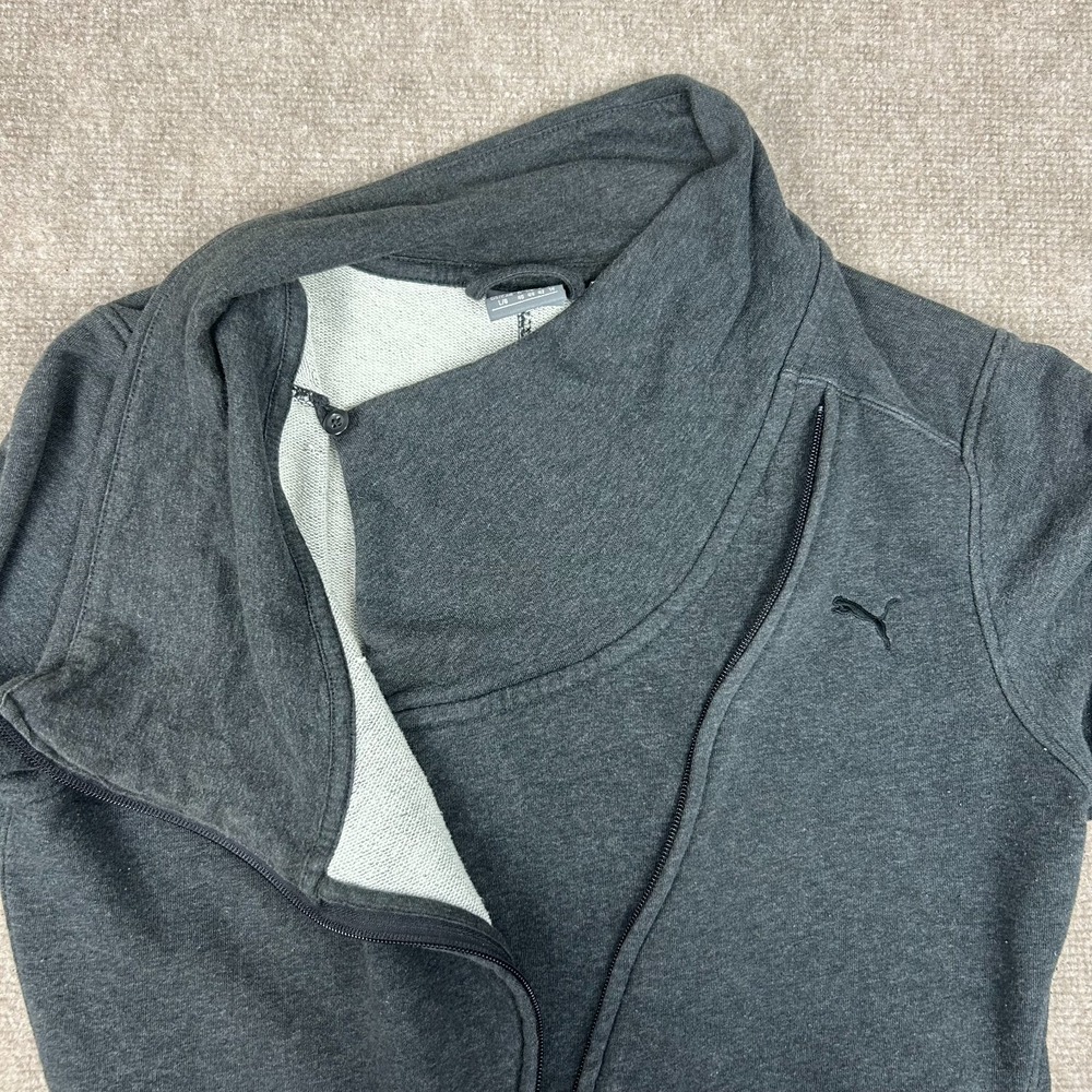 Puma Asymmetrical Jacket Women Large Gray Cotton French Terry Cowl Neck Full Zip - Picture 7 of 14